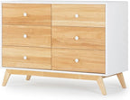 dadada Baby Merry 6-Drawer Dresser – Modern Nursery Dresser with Natural Wood Fronts, Soft-Close Drawers, Anti-Tip Safety Kit, Baby-Safe Finish – Spacious Storage for Nursery & Home (White/Natural)