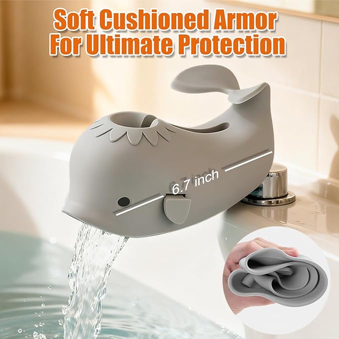 Skyroku Toddler Faucet Extender & Blue Bathtub Spout Cover, Sink Extender with Temperature Sensor for Bathroom Sinks, Kitchen, Bathtubs, Bundle and Save! (BrownGrey)