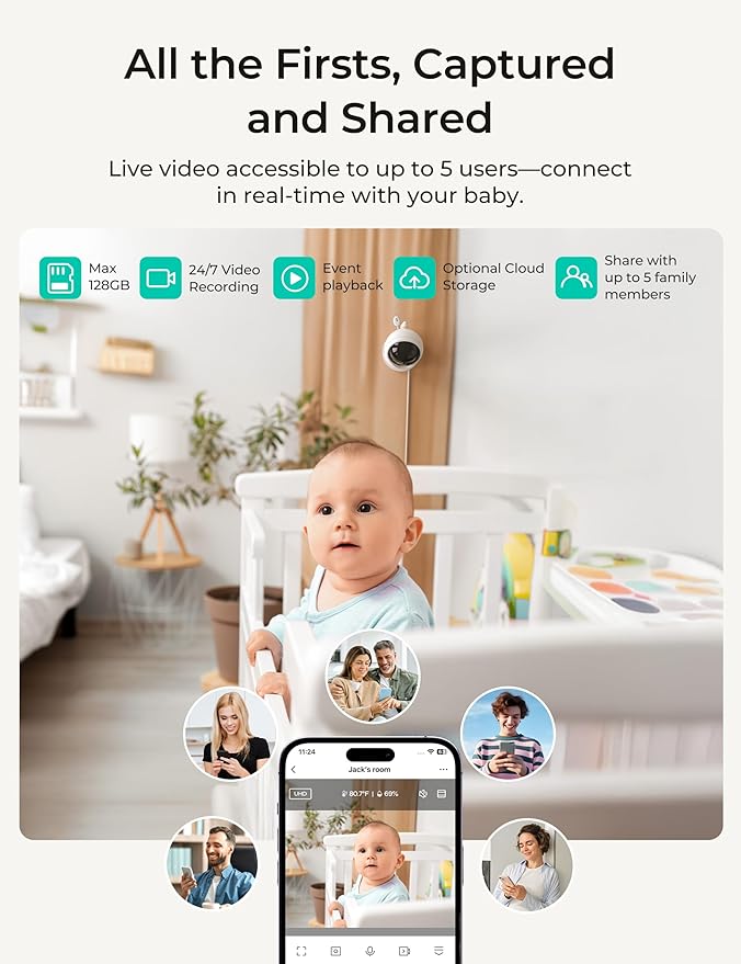 VistaView Lite RB Smart WiFi Baby Monitor with 2 Cameras - 4” 720P Split Screen & 1080P Camera App Control, Motion Alerts, 2500mAh Removable Battery, Night Vision, Multi-User, Triple Security
