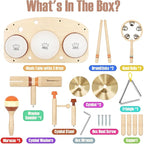 Kids Drum Set - Montessori Toys for 2 Year Old Boy Girl Birthday Gifts, 11 in 1 Wooden Musical Instruments for Toddlers 2-3, Musical Activity Table Preschool Learning Toys for Baby 18+ Months