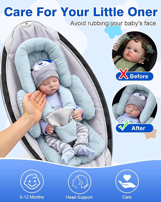 Infant Insert Compatible with Mamaroo Swing & Graco Swing, Thickened Baby Car Seat Head Support with Shoulder Covers, Breathable Newborn Car Seat Insert for Preemie to Toddler