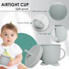 Bluet B- Silicone Baby Feeding Set - Baby Led Weaning Supplies - Baby Spoons, Suction Bowl - Plate - Baby Utensils - Silicone Feeding Set for Baby First Foods, Infant Eating - 8pcs - Gray