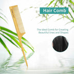 Bamboo Hair Brush and Comb Set for Women Men and Kids,Natural Bamboo wood Wide-tooth brush and tail comb - Paddle Detangling Brush for Wet Dry Curly Hair