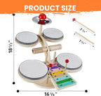 iPlay, iLearn Toddler Wooden Drum Set, Kids Musical Instruments Toy, 8 in 1 Percussion Drum Kit W/Xylophone Cymbal, Baby Montessori Learning Birthday Gifts for 18 Month, 2 3 4 5 6 Year Old Boy Girl