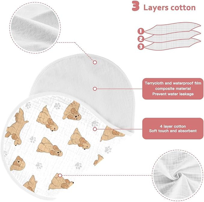 4 Pack Muslin Burp Cloths American Cocker Dog White Cotton Baby Burp Cloths Ultra Absorbent Burping Cloth Soft Spit Up Rags for Newborn Babies Boys Girls 22x11 Inch