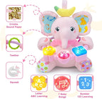 Baby Elephant Musical Stuffed Animals Toy with Light-Up Music & Crinkle Sound Paper,Infant Bilingual Early Learning Education Toys,Tummy Time Toys for 0-3-6-12+ Months Boy Girl, Pink