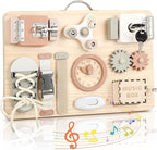 Joyreal Montessori Busy Board for Toddlers - Wooden Sensory Board Activity Board for Fine Motor Skills, Travel Baby Busy Board Sensory Toys for Kids