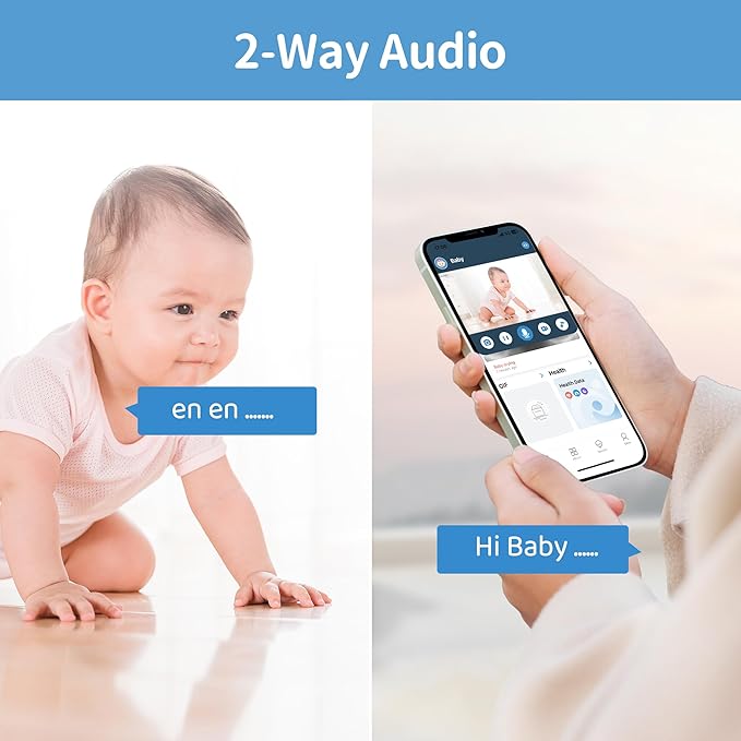 Smart Baby Monitor Contact-Free with Sleep & Breathing Tracking, 2K Secure Wi-Fi Video Camera Supporting Local Video Recording, AI Face Capture, Crying Alerts, Face Cover Alarm, Night Vision