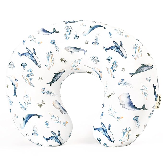 GRSSDER Reversible Nursing Pillow Cover, Ultra Soft Stretchy Minky Removable Nursing Covers Fitted for Breastfeeding Pillows Snug and Safe, Sea Fish
