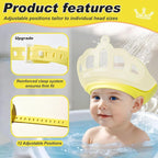 Baby Shower Cap Shield for Kids Visor Hat for Eye and Ear Protection Adjustable for 0-9 Years Old Children Cute Crown Shape Makes Baby Bath More Fun