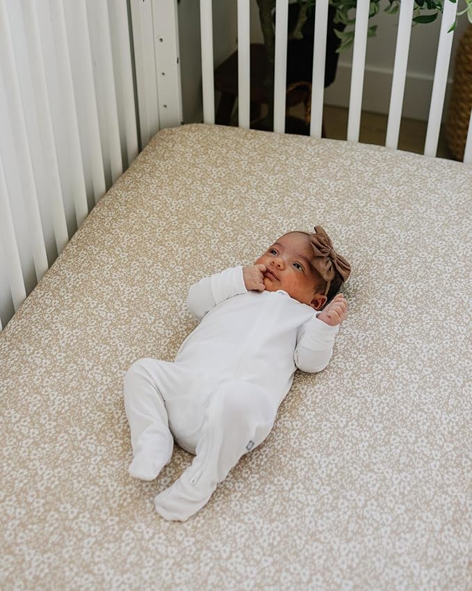 Crib Sheets Neutral - Fitted Baby Crib Sheets Bed for Girl Boy - 2 Pack Standard & Toddler Mattress (Poppy Fields) - Buttery Soft Organic Cotton Blend