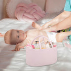 COMSE Baby Diaper Caddy Organizer, Car Caddy, Diaper Change Organizer, Gift Baskets Empty, Portable Tote Bag with Divider, Baby Shower Gifts Newborn Essentials Registry Must Have, Light pink