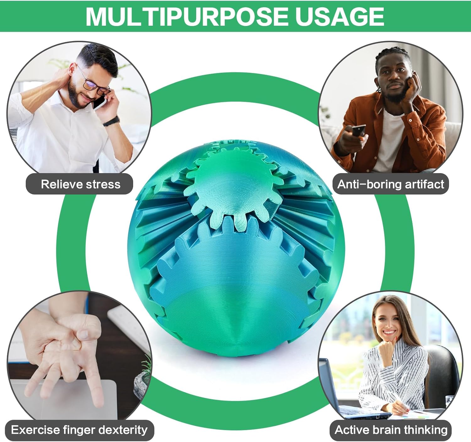 Gear Ball - 3D Printed Gear Ball Spin Ball or Cube Fidget Toy, Gear Sphere, Gear Ball Gearball Fidget Toy, Stress Ball, GearSphere Desk Toy, Fidget Ball, Gear Toy for Stress and Anxiety Relaxing