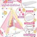 6 Pack Sleepovers Teepee Tent for Kids Bulk with Mattress Sheet Light,Natural Cotton Washable Indoor Play Tent for Birthday Slumber Party Girls Boys Pajama Movie Night Supplies(Pink, Purple, White)