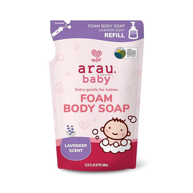 Arau Baby Foam Body Soap Refill, Lavendar Scent, Natural Plant Based Foaming Body Wash for Babies, Infants and Toddlers, Gentle on Sensitive Skin, No Artificial Fragrance or Additives, 15.21 Fl Oz