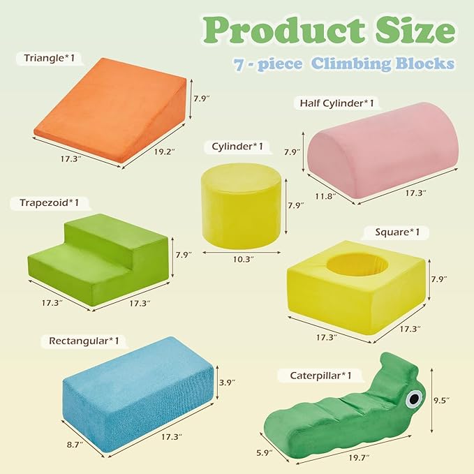 QUCHI Climbing Toys for Toddlers, Baby Climbing Blocks, 7-Piece Soft Foam Climbing Blocks Set, Baby Climbing Toys, Toddler Playtime Corner Climber Foam Play Gym for Climbing Crawling and Sliding