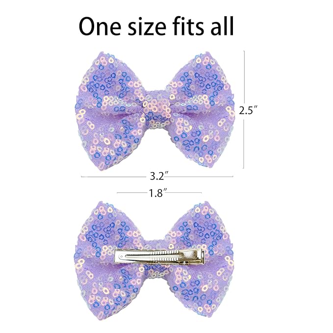 Purple Sequins Bows for Girls, Handmade Hair Clip Glitter Hair Bows Alligator Clips Hair Accessories for Little Teen Toddler Girls Kids