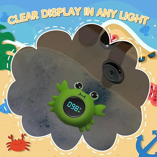 b&h Baby Bath Thermometer with LED Display, Newborn Water Temp Thermometer, Safety Water Sensor for Infants, Color-Coded Alerts, Tub Temperature Monitor, Cute Floating Bath Toy, Crab (Green)