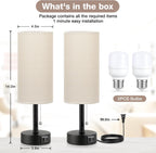 Bedside Lamps for Bedroom Set of 2 - Nightstand Table Lamp with USB A + C Charging Port, 3 Color Temperatures Pull Chain Night Stand Light, Side Table Desk Reading Lamp for Living Room/Dorm Room