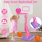 Toddler Pink Basketball Hoop Indoor Outdoor Age 1-3, Adjustable Kids Basketball Hoop with 3 Balls Backyard Outside Girls Basketball Goal Sport Toys for 1 2 3 4 Year Old Baby Girl Birthday Gifts