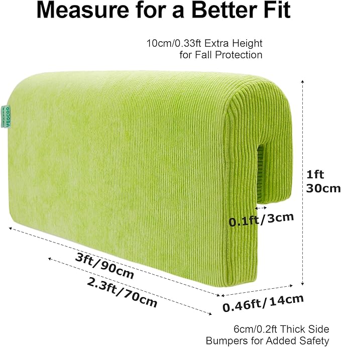 Bed Rail Bumpers Protector, Hospital Bed Rails Padding, Loft Beds and Bunk Beds Bumpers Protector, Premium Soft Memory Foam - Anti-Bump | Fall Prevention, Size 27.6 x 5.5 x 11.8 Inches, Green