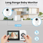 Smart Baby Monitor with 2 Cameras and Audio,App,Long Range,Night Vision,Temperature Sensor,2 Way Talk, Feeding Clock and lullabies,Home Use