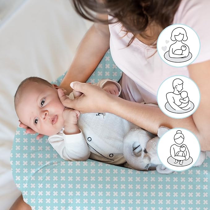 Little Grape Land Nursing Pillow for Infants, Breastfeeding Pillows, Baby Support Pillow for Nursing, Bottle Feeding, Tummy Time with Machine Washable Cover (Green Cross)