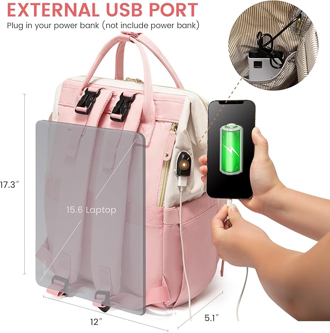 LOVEVOOK Diaper Bag Backpack, Baby Bag with Changing Station, Large Diaper Backpack for Moms Dads, Waterproof Leather Accents Baby Boy and Girl Bag for Travel Baby Essentials, Pink-Beige