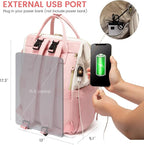 LOVEVOOK Diaper Bag Backpack, Baby Bag with Changing Station, Large Diaper Backpack for Moms Dads, Waterproof Leather Accents Baby Boy and Girl Bag for Travel Baby Essentials, Pink-Beige