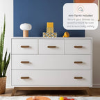 dadada Soho 5-Drawer Dresser for Nursery and Bedroom - Modern Design, Large Storage, Baby-Safe Finish, Soft Close Drawers, Anti-Tip Safety, Sturdy Legs & Solid Wood Handles, 47” Wide (White+Walnut)