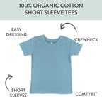 HonestBaby 5-Pack Short Sleeve T-Shirts 100% Organic Cotton Baby, Toddler, Little Kid, Boy, Girl, Unisex