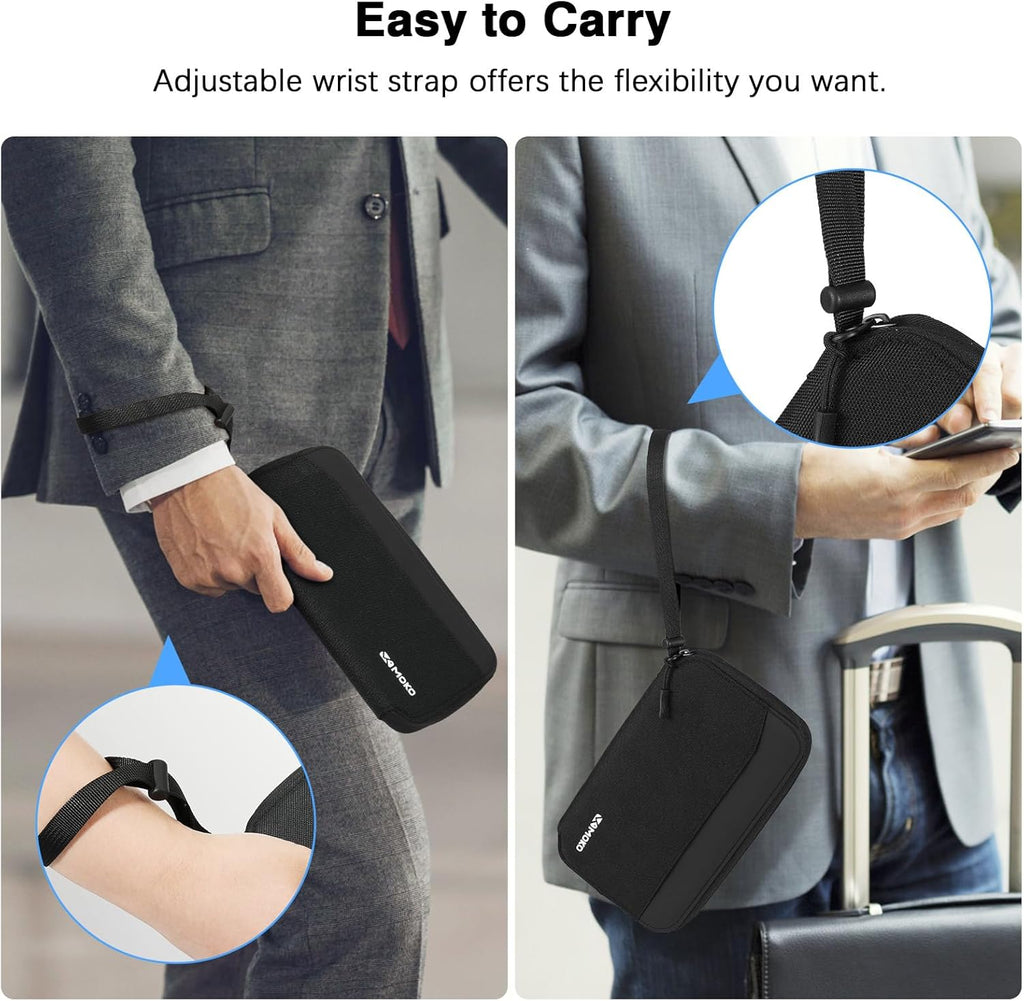 MoKo Family Passport Holder for 5, RFID Blocking Passport Wallet for Men Women, Travel Wallet Holder with Multiple Compartments, Travel Document Organzier for Cards, ID, Tickets, Keys, Black