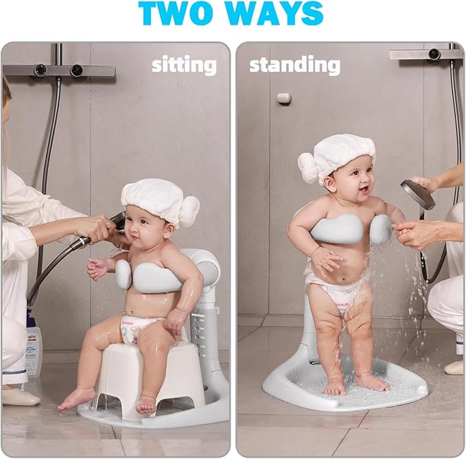 Toddler Bath Stand-ABS & TPE Material, Foldable & Adjustable 5 Levels Infant Bath Seat for Babies 6 Months to 3 Years Old, Non-Slip|Easy to Clean|Convenient for Travel, No Assembly Need