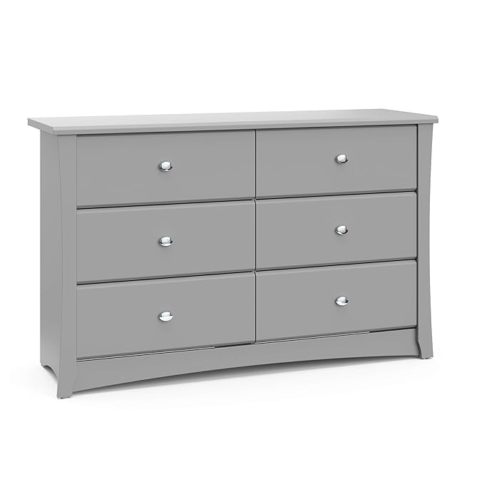 Storkcraft Crescent 6 Drawer Double Dresser (Pebble Gray) – GREENGUARD Gold Certified, Nursery Dresser for Kids Bedroom