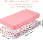 Baby Crib Sheets for Boys Girls, 2 Pack Fitted Crib Sheet for Standard Crib and Toddler Mattress, Soft Microfiber Baby Sheet 52x28x8in. (Love & Pink)