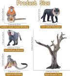Toymany 15PCS Monkey Primates Figurines, Plastic Jungle Animals Set Included Tree Monkey Ape Tree Chimpanzee Gorilla Orangutan Toys for Kid Todllers