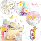 Pastel Balloons 8th Birthday Decorations for Girls, 219 Pastel Balloon Garland Kit with Flowers, Happy Birthday Banner, Cake Topper, 3D Butterflies, Number 8 Balloon for PastelBirthday Decorations