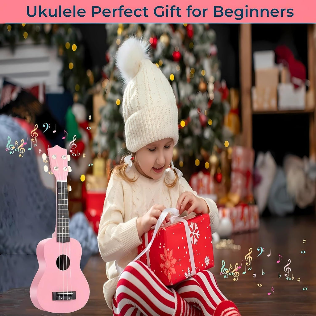 21 Inch Carbon Fibre Kids Toddler Child Children Acoustic Guitar Ukulele Musical Instruments Ideal for 3-9 Year Old Boys Girls Gifts (Pink)