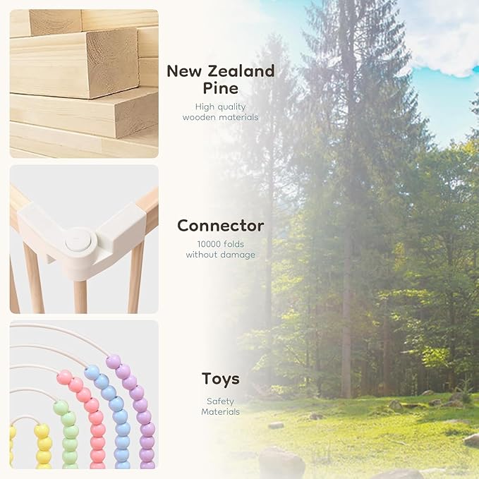 Foldable Wooden Baby Playpen Activity Center,Adjustable Size & Shape Portable Play Yard, Baby Fence Play Area with Gate for Indoor Use for Babies and Toddlers(56x56x24inches)