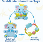 Baby Elephant Musical Stuffed Animals Toy with Light-Up Music & Crinkle,Infant Bilingual Early Learning Education Toys,1st Easter Basket Shower Stuffers for 0-3-6-12+ Months Boy Girl Gifts,Blue