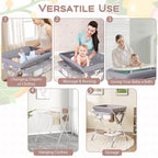 BABY JOY Portable Baby Changing Table, Foldable Diaper Changing Station with Wheels, Adjustable Height, Large Storage Rack, Trash Can, Mobile Nursery Organizer for Newborn Infant (Gray)