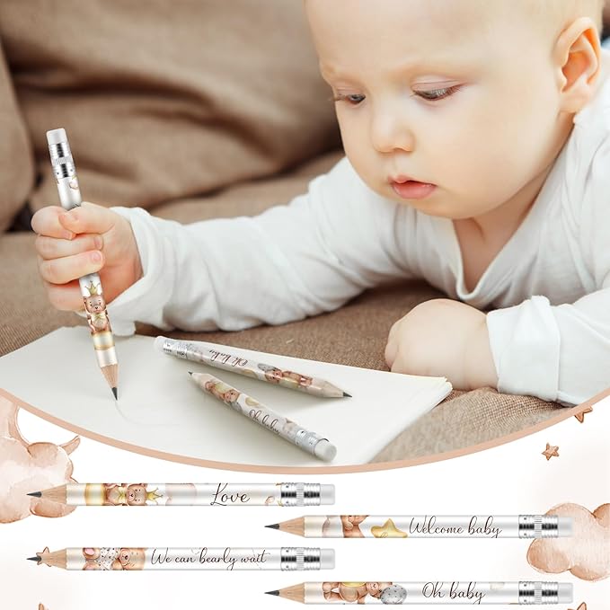 Tinlade 60 Pcs Bear Baby Shower Golf Pencils with Erasers Small Kids Sharpened Mini Pencils for School in Bloom Baby Shower Supplies
