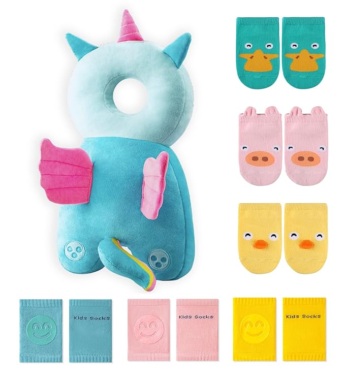 JunNeng Toddler Baby Head Protector Backpack for Toddler Walker with Knee Pads&Anti-Slip Socks, Angel