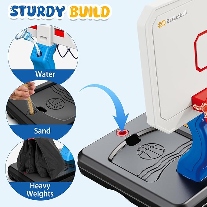 Toddler Basketball Hoop, Adjustable Height 2.3-4.5ft Baby Basketball Goal Set with 4 Balls & Pump, Backyard Poolside Basketball Toy for Boys & Girls Birthday Gift, Blue