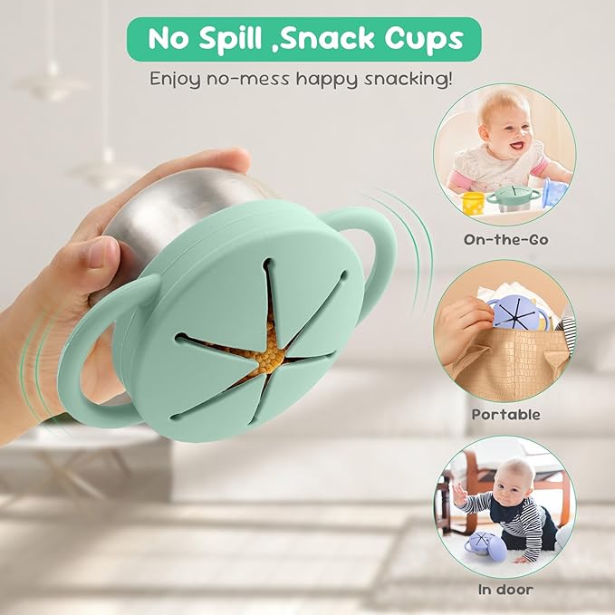 1 Pack Snack Containers for Toddlers, Stainless Steel Toddler Snack Cups with Silicone Food Catcher & Lids,Snack Cups for toddlers Spill Proof