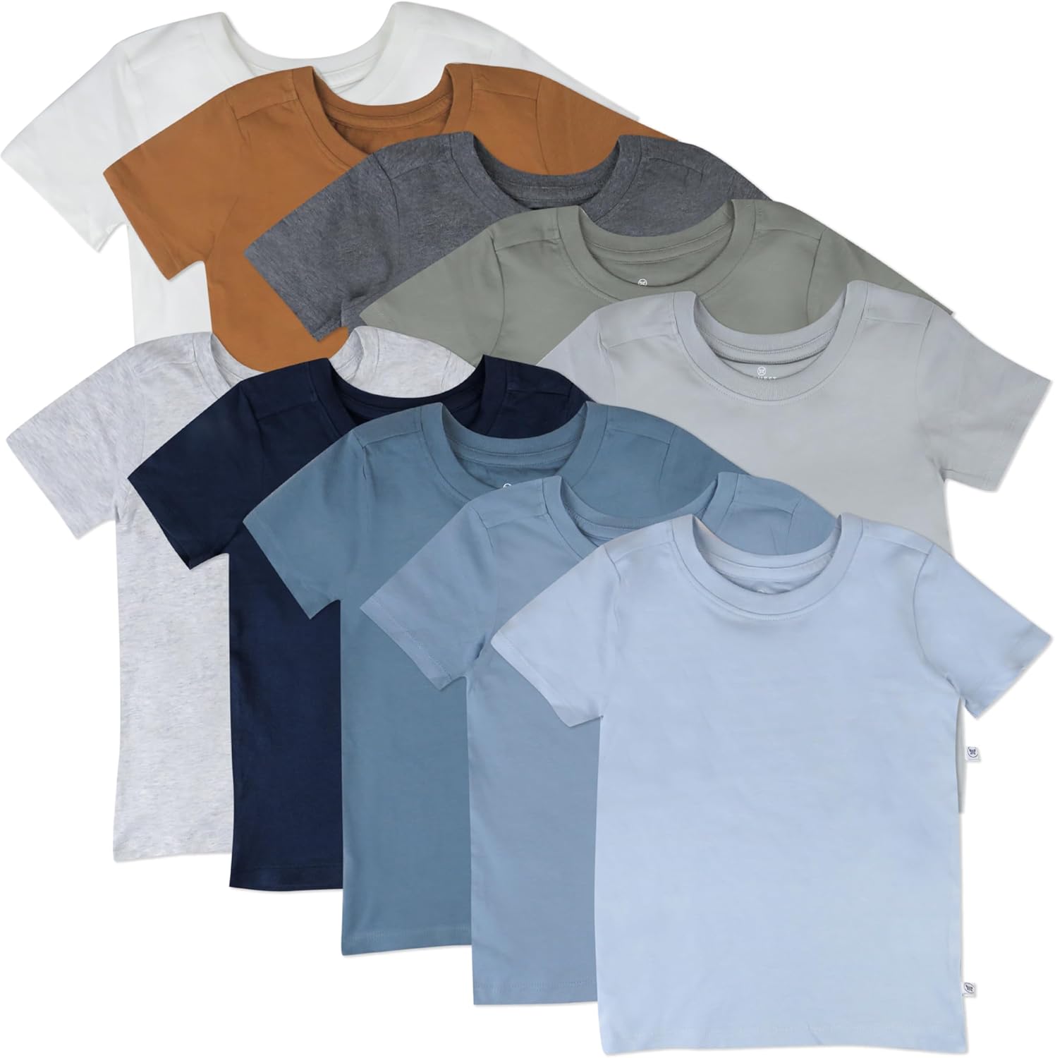 HonestBaby 10-Pack Short Sleeve T-shirts 100% Organic Cotton Baby, Toddler, Little Kids, Boys, Girls, Unisex