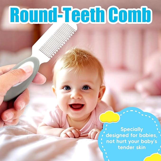 Baby Hair Brush and Comb Set, 4Pcs Baby Soft Bristles Brush Cradle Cap Brush Hair Comb for Newborns Toddlers Boys Girls (Grey)