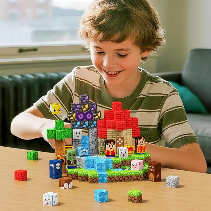 150pcs Magnetic Blocks House and Trees, Magnetic Toys Games for Kids Ages, STEM Sensory Toys for Kids Ages 4-8