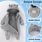 Fairy Baby Newborn Baby Winter Snowsuit Bear Thick Romper Footie Double Zip Hooded Jumpsuit Fleece Coat Infant Boy Girl 0-12M