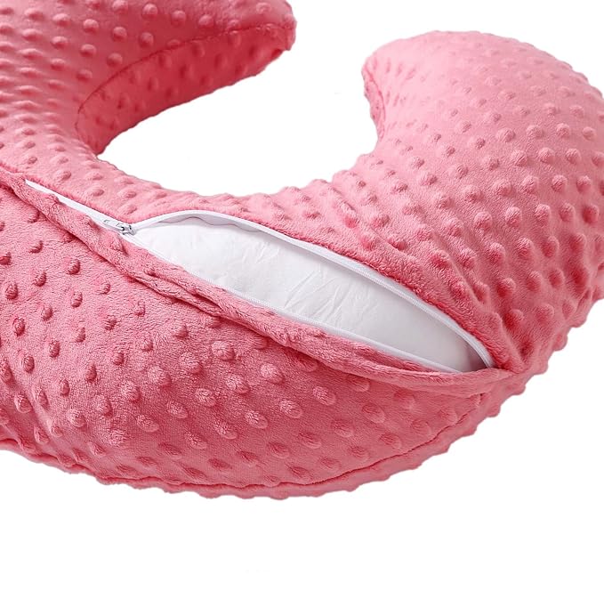 Nursing Pillow and Positioner, Breastfeeding, Bottle Feeding, Baby Sitting Support with Removable Ultra Soft Cover, Tummy Time Support for Baby Boys and Girls (StrawberryRed)